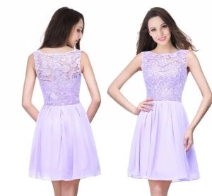 Lilac Chiffon Korte Homecoming -jurken goedkope Backless Lace Appliqued Cocktail Party Jurk Mini Prom avondjurk CPS164 J0425