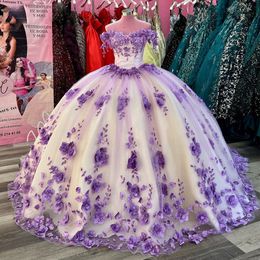 Robes lilas 2024 épaules dénudées fleur 3D douce 15 robes perlées robes De 16 Quinceanera 326 326