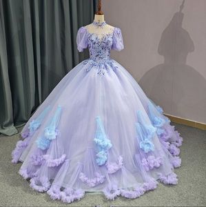 Lilas lavande princesse Quinceanera robes de luxe cristal volants Clound doux 15 bal robes débutante à lacets