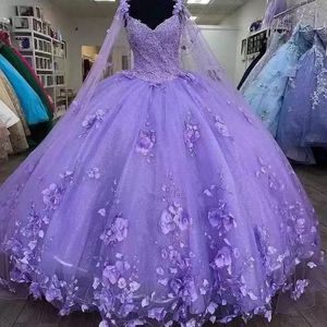 Lilas lavender violet princesse quinceanera robe 2024 off fewer gilter dentelle applique perle bal anniversaire robe de luxe vestidos de 15 sweet 16