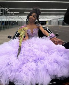 Lilac Lavande Sparkly Sirène Prom Cérémonie Robes de fête pour la fille noire 2024 Luxury Diamond Crystal Ruffles Evening Gala Robe