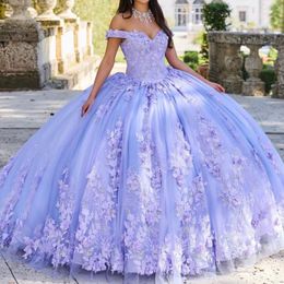 Lila Off-Shoulder Glitter Quinceanera Jurk 2024 Volumineuze Pailletten Baile Applique Kant Tule Vestidos Prom Vestidos 15 De Gown