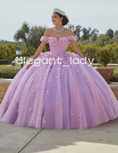Lila Roze Exposed Boning Quinceanera Jurken Off Shoulder Corset Bloemen Applicaties Crystal vestidos de 15 anos kleur lila