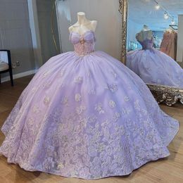 Lilac Princess Quinceanera Dresses 2024 Off Shoulder Applique Lace Beads Tull Gillter Lace-Up Corset Vestidos 15 Anos Rosa