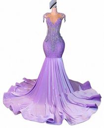 Lilac Purple Sirène 2024 Prom Dr pour les femmes Luxury Diamd Crystal Tassel Black Girl Birthday Runway Party Robe Gala 56VW #