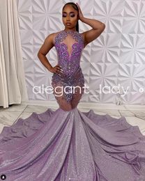 Lilas violet brillant soirée robes de reconstitution historique pour fille noire luxe diamant cristal Gillter robe de bal vestido lila damas de honneur