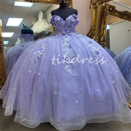 Robe de quinceanera lilas avec papillons princesse 3d fleurs vestidos dentelle d 15 quinceanera 2024 fête d'anniversaire corset seize anniversaire robe de fête formelle