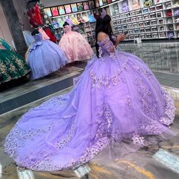 Robes De Quinceanera lilas, princesse douce, robes De fête d'anniversaire pour filles de 15 ans, avec Appliques, 2024