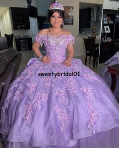 Lila Quinceanera jurken met kant applique zoete 16 jurk kralen off shoulder vestidos de 15 años 2021 prom jassen