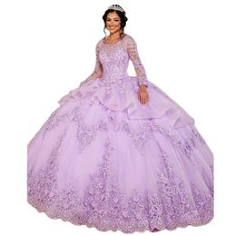 Lila Quinceanera jurken met lange mouwen tienermeisjes verjaardagsfeestje gezwollen Mexicaanse Sweet 16 jurk 15 Anos 326 326