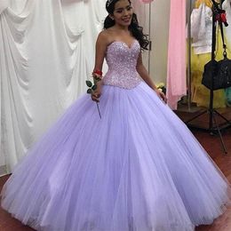 Сиреневое милое бальное платье Quinceanera Платья с корсетом из бисера и блестками Назад Пром платья длиной до пола Crystal Sweet 16 Dress216C