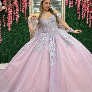 Lilac chérie quinceanera robe 2024 hors de l'épaule appliques perles en dentelle Sweet 16 robes de bal