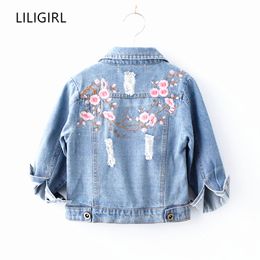 LILIGIRL À Manches Longues Enfants Denim Vestes pour Filles Bébé Brodé Manteau Vêtements 2-8Y Enfants Printemps Mode Outwear Nouveau 201106