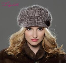 LILIYABAIHE nouveau Style femmes hiver bord tricoté laine angora géométrique vison fleur décoration casquette Double chapeau chaud Y2001025448975