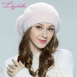 Liliyabaihe femmes hiver béret Angora et fausse fourrure béret volumétrique chapeau avec jambe chapeau chaud J220722