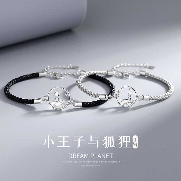 Liloki Bracelet couple petit prince et renard en argent pur pour homme et femme, design unique, une paire de cadeaux