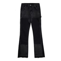 Liluo pantalon laser gris noir de haute qualité personnalisé jeans empilés de style punk pantalon de denim empilé pantalon 240329