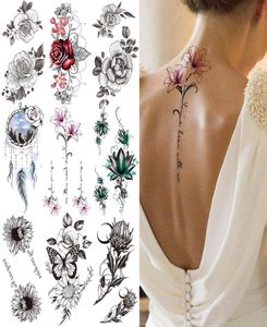 Chaînes de lis fleur tatouages temporaires pour les femmes fille noire papillon de rêve capteur tatouage autocollant faux rose sexy tatoos dos back y7241933