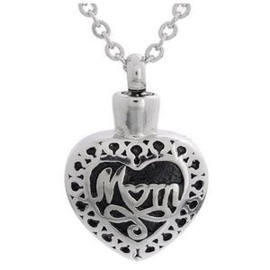 Lelie Crematie Sieraden Roestvrij Staal Waterdicht Moeder Hart Urn Hanger Gedenkteken As Aandenken Hanger Ketting met een Geschenk Bag310t