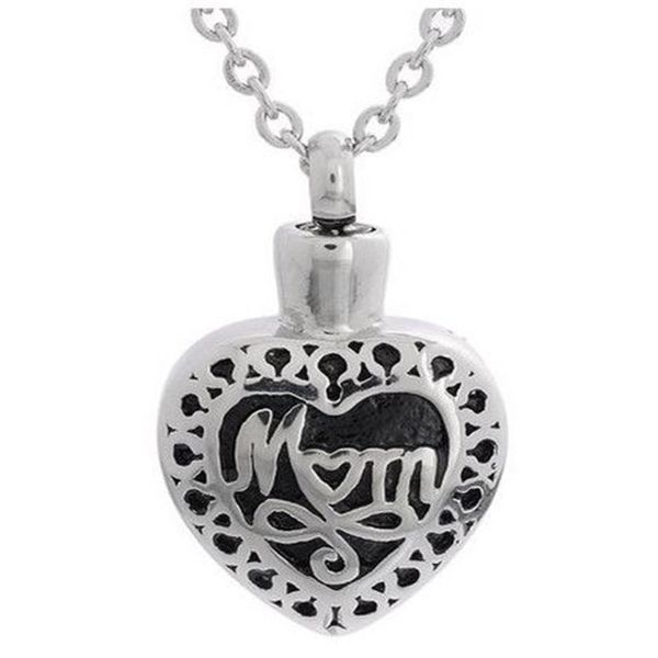 Lily Crémation Bijoux En Acier Inoxydable Étanche Maman Coeur Urne Pendentif Memorial Cendres Souvenir Pendentif Collier avec un Sac Cadeau349E