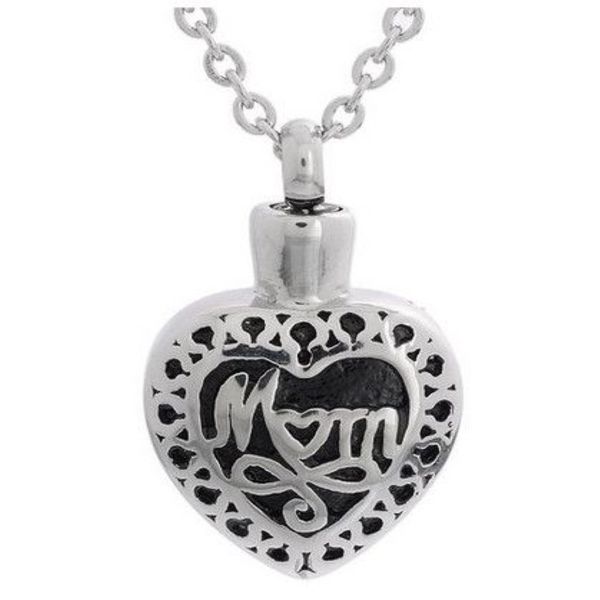 Lily Cremation bijoux en acier inoxydable étanche maman coeur Urn Pendant Memorial Ash KeepSake Pendant Collier avec un sac cadeau 261T