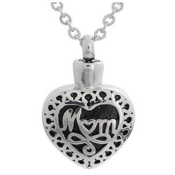 Lily Crémation Bijoux En Acier Inoxydable Étanche Maman Coeur Urne Pendentif Memorial Cendres Souvenir Pendentif Collier avec un Sac Cadeau245E