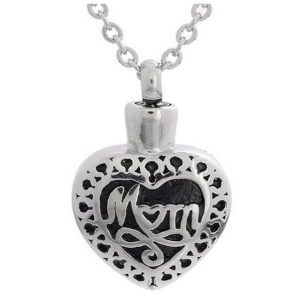 Lily Cremation Jewelry Acero inoxidable impermeable mamá corazón urna colgante Memorial ceniza recuerdo colgante collar con una bolsa de regalo 303j