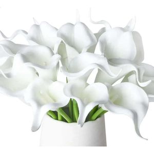 Lily Flowers Fake White Calla 20 stcs Wedding Bouquet Artificial Real Touch Latex Home Birthday Party Decoration 240127