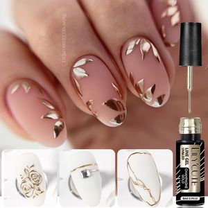 Lilycute 5 ml Gol Sliver Metallic Dougler Gel Rigoux de ongles Français Miroir Super Bright Ligne Graffiti Painting Stripe Y240430