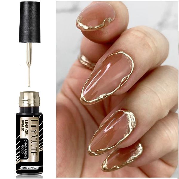 Lilycute 5 ml Superbright Metallic Dinner Gel Gold Gold Silver Mirror Nail French Style Drawing Line Art Vernis 240425