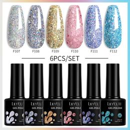 Lilycute 6PCSSet Glitter gel nagellak Set Kit 6 kleuren Semi Permanente UV LED Art Base Top Coat 240510