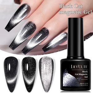 Lilycute 7 ml zwarte kristal kat magnetische gel sprankelende glitter nagellak semi permanente uv art no Need Base Color 240528