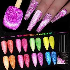 Lilycute 7ml Purple Fluorescerende Reflective Glitter Cat Magnetic Gel Neon Gel Nagel Polish Semi Permanente Nail Art UV Gel Pools 240520
