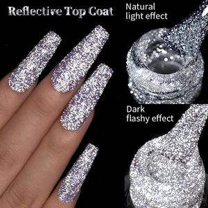 Lilycute reflecterende glitter top jas gel nagellak zilver kleurrijke sprankelende auroras laser semi permanente kunst varnish 240510