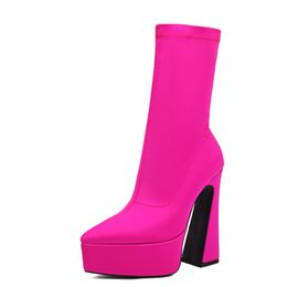 Lilytuart Za-platform Ankle Bootswomenfashion Pointed Teen-vormige hiel sexy hakken met hoge hakken elastische laarzen luxe designer schoenen