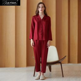 LilySilk 100 ensemble de pyjamas en soie femmes Pure 19 Momme dames vêtements de nuit luxe naturel pleine longueur vêtements pour femmes gratuit 210830