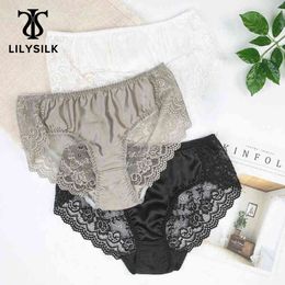 LILYSILK Soie Culotte 100 Pure 3 Pack Soft Lace Sexy New Women T220810