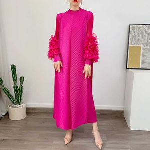 Limenaning design sens long robe longue populaire new vestido style solide couleur tempérament lâche grande plissée femme élégante