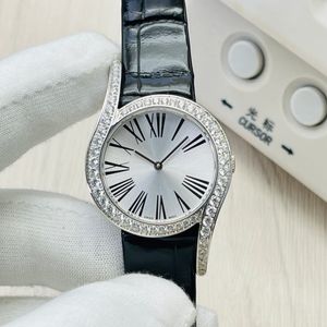 Limelight Gala 32 mm diamanten dameshorloge automatisch dames-/damespolshorloge Romeinse cijfers witte wijzerplaat saffierkristal zwarte alligator lederen band