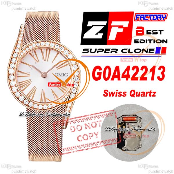 GALA GALA G0A42213 Quartz Swiss Womens Watch Zf Rose Gold Diamonds Célange Silver DIAL BRACEAUX EN MAIS-MAISE SUPERD