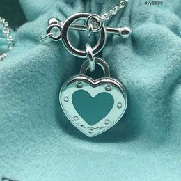 Limf Collares con Colgante t Family Plata de Ley S925 Tiffanynet Collar de corazón Azul para Mujer Colgante con Letra de Amor Hebilla de Aguja Simple y versátil Amor Clavícula Cha