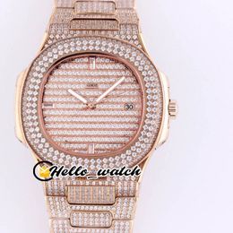 Limitado 40 mm 5719 5719 / 10G-010 Gypsophila Diamond Dial Cal.8215 Reloj automático para hombre Pulsera de oro rosa con diamantes Relojes deportivos Hello_watch