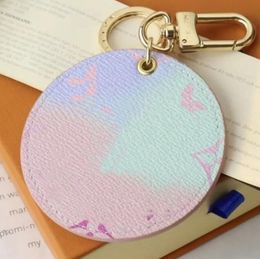 Édition limitée couleur lettre porte-clés aquarelle rendu dégradé rond porte-clés concepteur femmes or métal sac porte-clés pendentif fourre-tout porte-clés