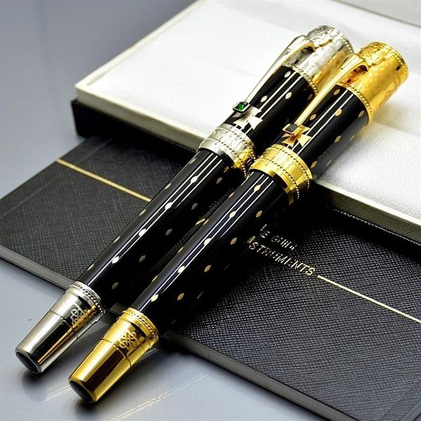 Edition limitée Elizabeth Pen Haute qualité Black Metal Golden Silver graver Stylo roller Stylos plume Écriture fournitures de bureau 295e