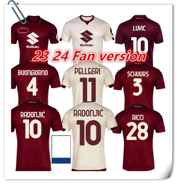 Jersey en édition limitée 23 24 Torino Fan Edition Ilic Men's Football Jersey S-XXL T.Sanabria Buongiorno Ricci Suzuki 2024 Jersey de football