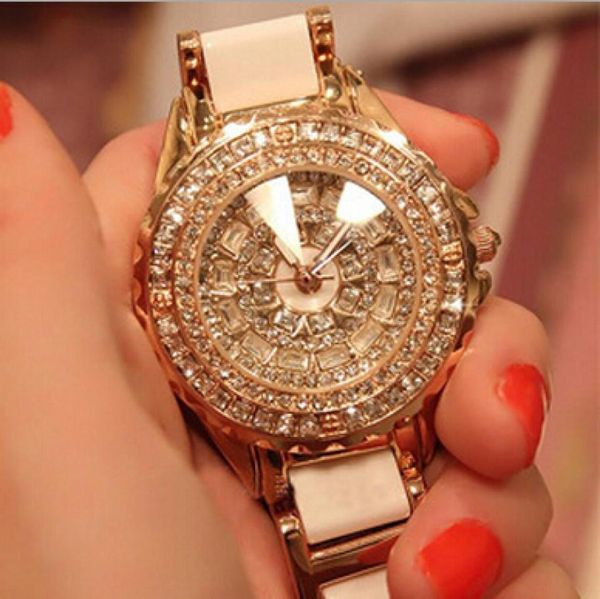 Edición limitada Reloj Royal Watches Luxury Diamond Ceramic Strap Rose Gold Gode Wedding Wrist Watch Gift for Ladies9609623