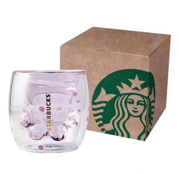 Tasse de pied de chat à édition limitée, vente en gros, tasse de patte de chat, tasse à café griffe de chat, jouets Sakura, tasse en verre rose à Double paroi de 6oz, 2783263