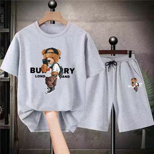 Beperkte Koreaanse katoenen beer t-shirts shorts sets heren TEES pakken sport 2-delige outfit streetwear zomerkwaliteit tracksuit 240514