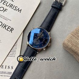 Beperkte nieuwe Chase Second IW371222 blauwe wijzerplaat Miyota quartz chronograaf herenhorloge stopwtch stalen kast lederen band herenhorloges H234P