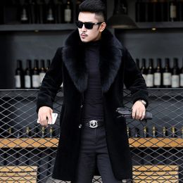 Limited Real Solid No Full Palto Large Size Winter Sheep Shearing Bovenkleding Mannen One-Piece Coat Long Fox Collar Jasje LJ201110